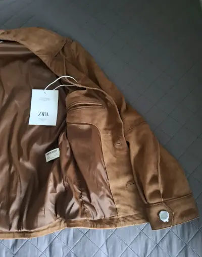 Chaqueta de gamuza marrón Zara para hombre - miniatura 5