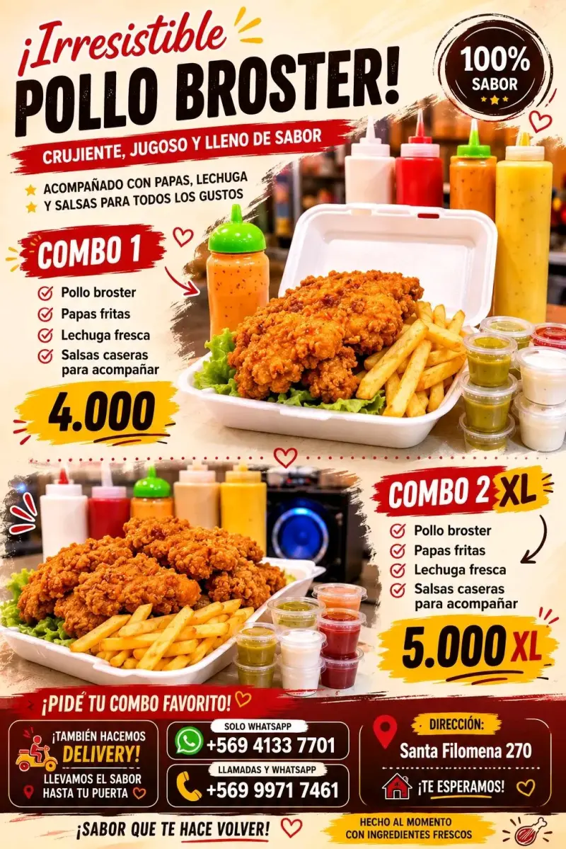 Combo de Pollo Broster con Papas y Salsas - 2