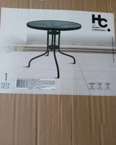 Mesa redonda negra con vidrio 80 cm - miniatura 1