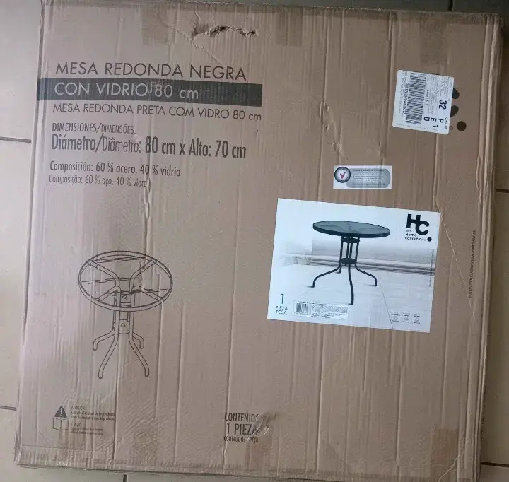 Mesa redonda negra con vidrio 80 cm - 2