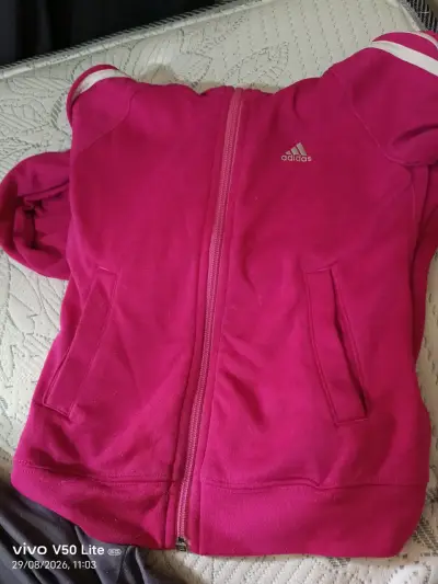 Polerón rosa con capucha Adidas para niña - miniatura 1