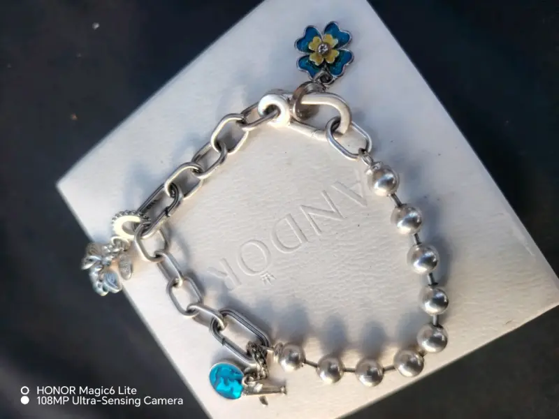 Pulsera de plata 925 con dijes florales - 1