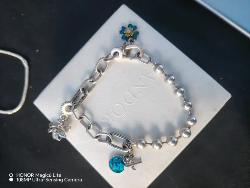 Pulsera de plata 925 con dijes florales - 2