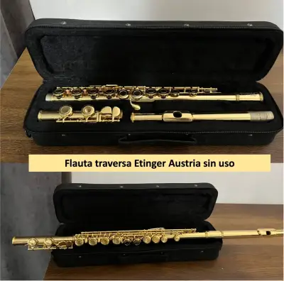 Flauta Traversa Etlinger “austria” Dorada Sin Uso - miniatura 1