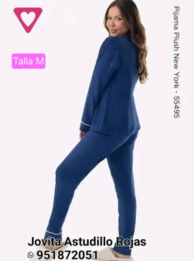 Pijama azul de plush talla M y Color caramelo L - miniatura 1