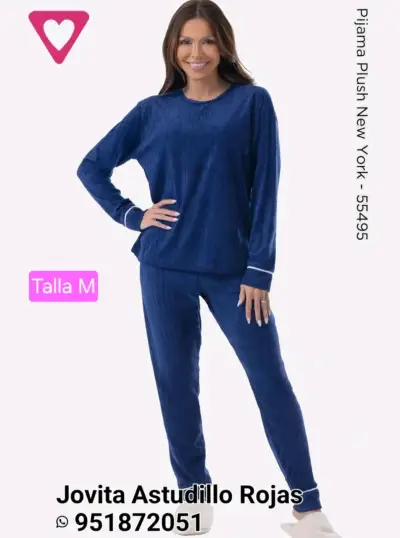 Pijama azul de plush talla M y Color caramelo L - miniatura 2