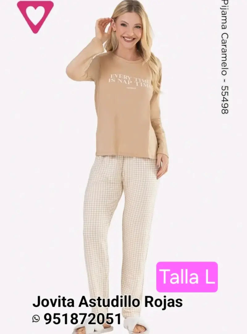 Pijama azul de plush talla M y Color caramelo L - 4