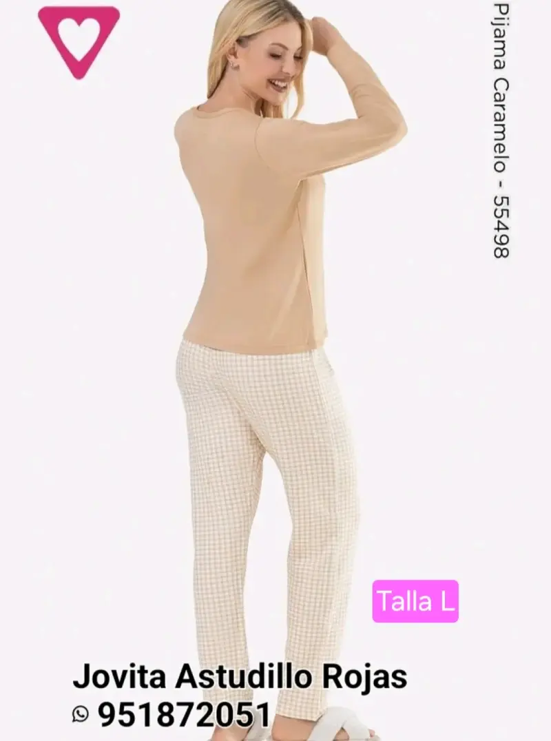 Pijama azul de plush talla M y Color caramelo L - 5