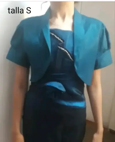 Vestido pabilo, de fiesta azul con bolero talla S - miniatura 1