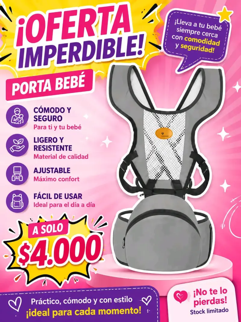 Porta bebé cómodo y seguro gris - 1