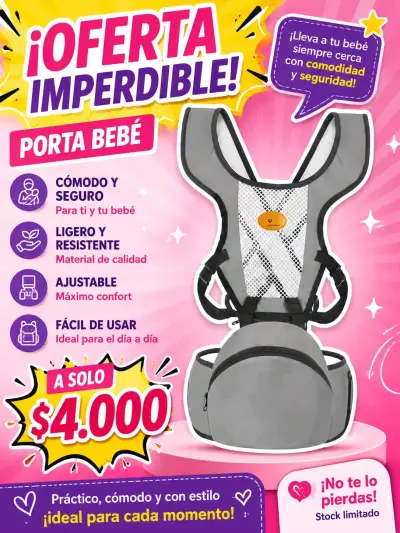 Porta bebé cómodo y seguro gris - miniatura 1