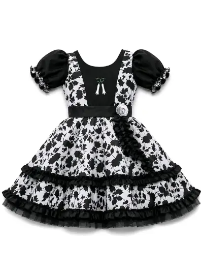 Vestido de Huasa para Niña Blanco y Negro - miniatura 1
