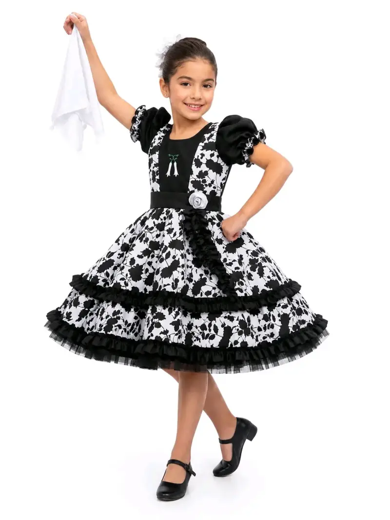 Vestido de Huasa para Niña Blanco y Negro - 2