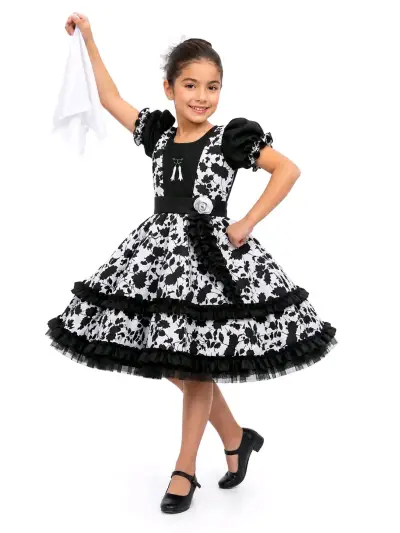 Vestido de Huasa para Niña Blanco y Negro - miniatura 2