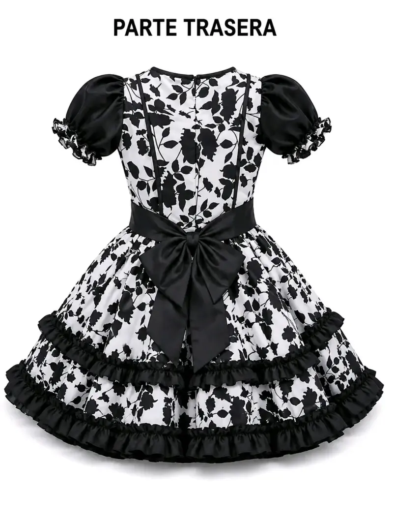 Vestido de Huasa para Niña Blanco y Negro - 3