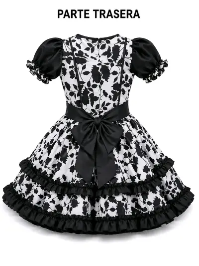 Vestido de Huasa para Niña Blanco y Negro - miniatura 3
