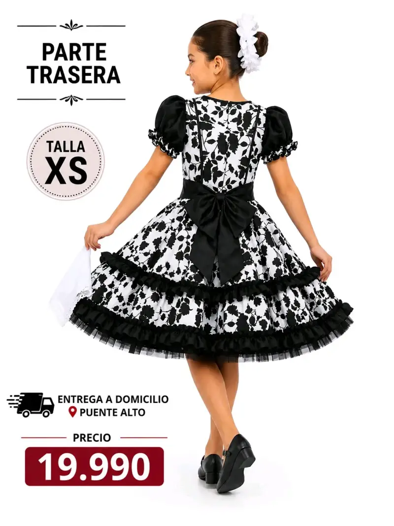 Vestido de Huasa para Niña Blanco y Negro - 4