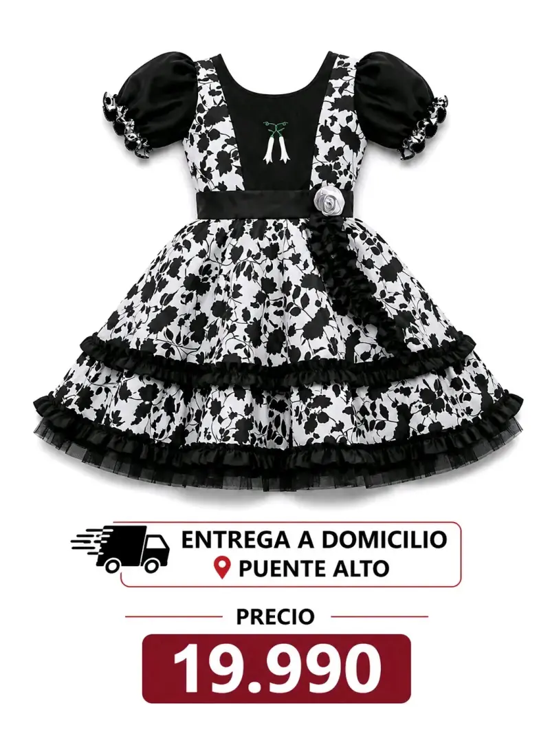 Vestido de Huasa para Niña Blanco y Negro - 5