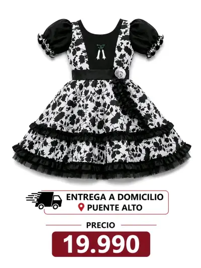 Vestido de Huasa para Niña Blanco y Negro - miniatura 5