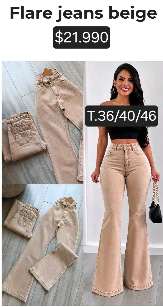 Jeans flare beige para mujer - 1