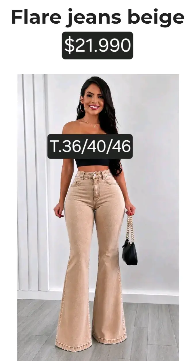 Jeans flare beige para mujer - 2