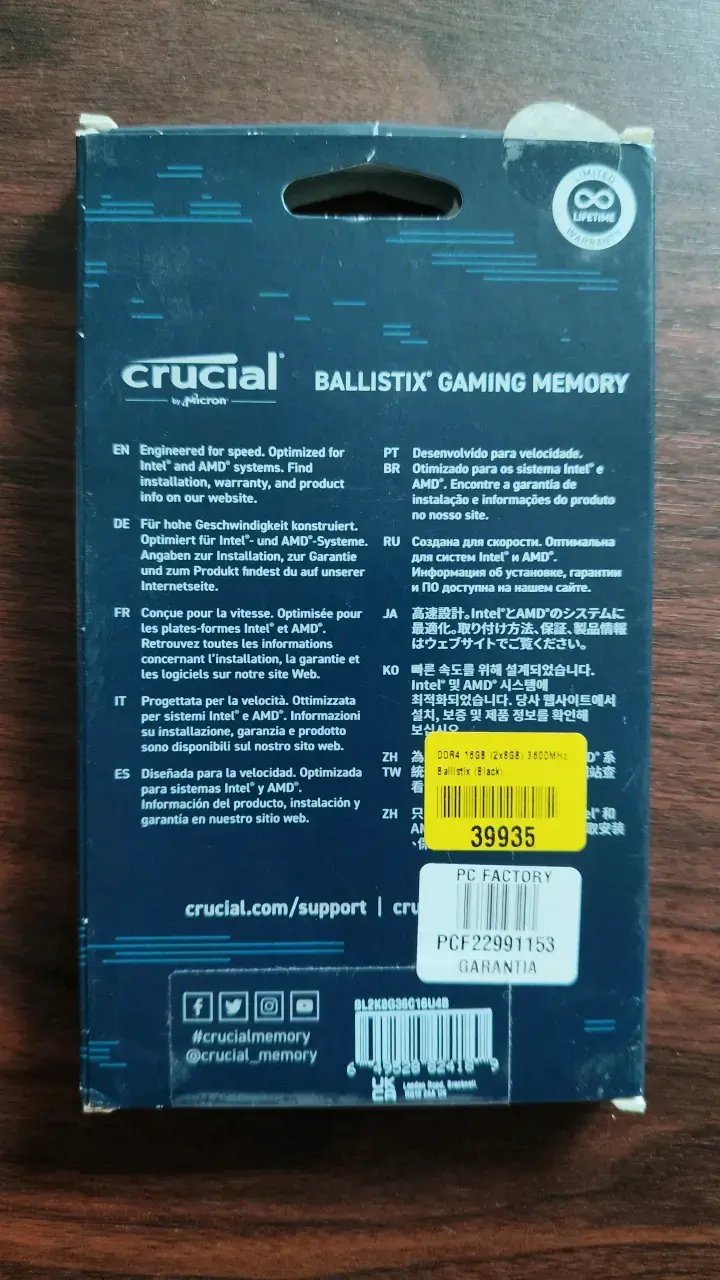 RAM Crucial Ballistix 16GB (2x8GB) DDR4 3600MHz - 2