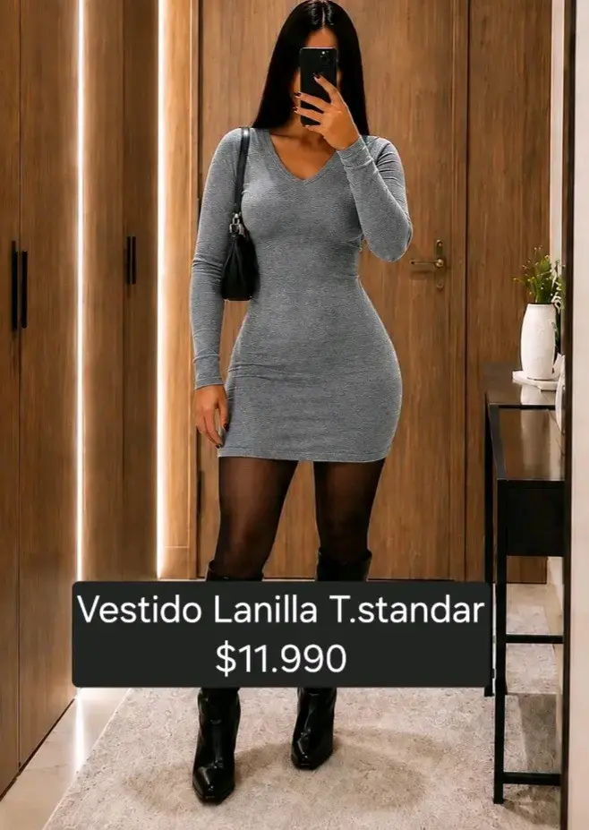 Vestido Lanilla Manga Larga en Varios Colores - 3