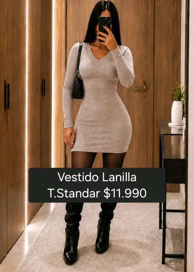 Vestido Lanilla Manga Larga en Varios Colores - 6