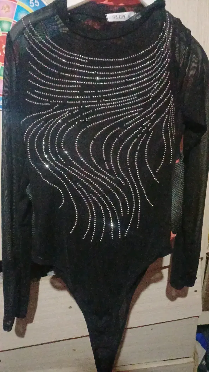 Body negro con brillantes para mujer - 1