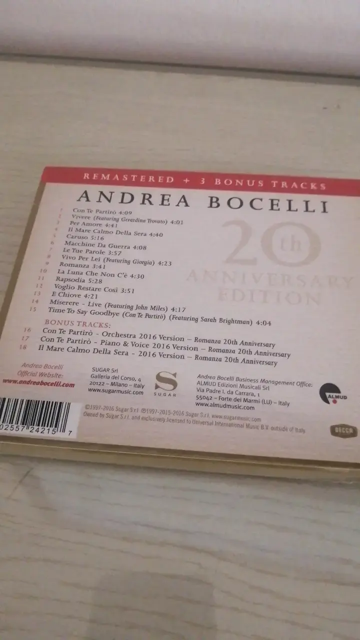 CD Andrea Bocelli Romanza Ed. Aniversario, nuevo - 2