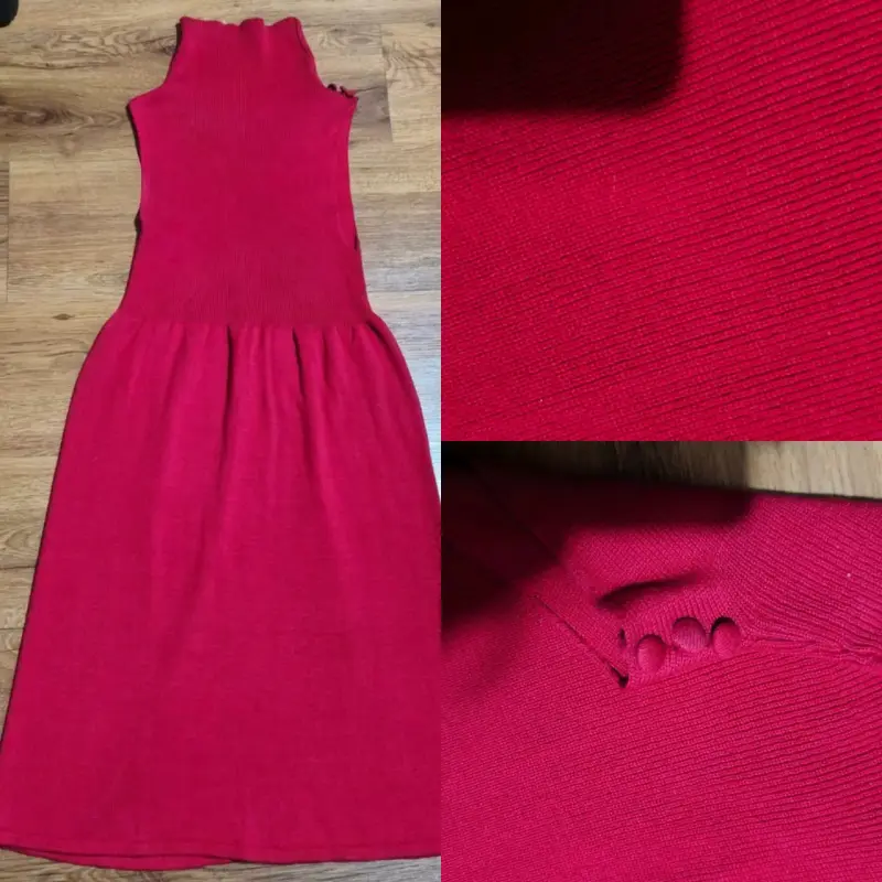 Vestido rojo sin mangas con cuello alto - 1