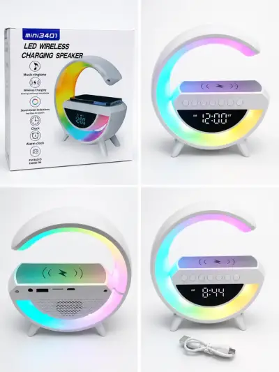 Altavoz LED con Cargador Inalámbrico y Reloj - miniatura 1