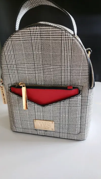 Mochila de moda a cuadros con bolsillo rojo - miniatura 1