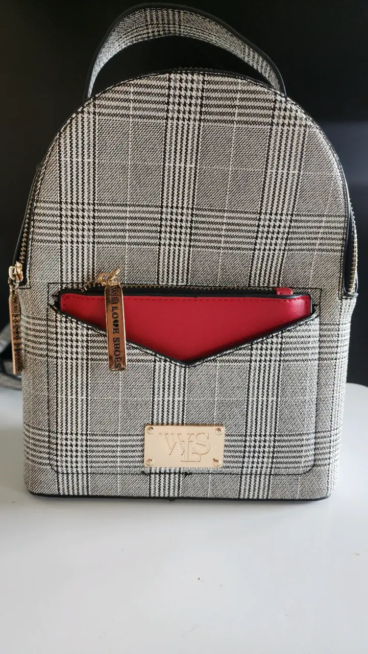 Mochila de moda a cuadros con bolsillo rojo - 2