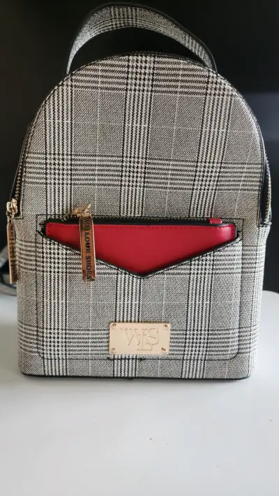 Mochila de moda a cuadros con bolsillo rojo - miniatura 2