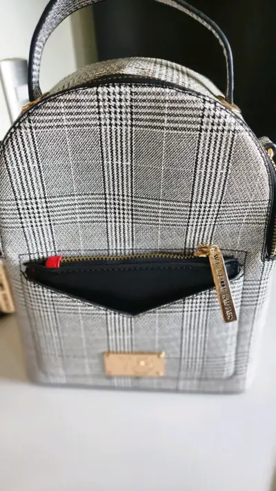 Mochila de moda a cuadros con bolsillo rojo - miniatura 5