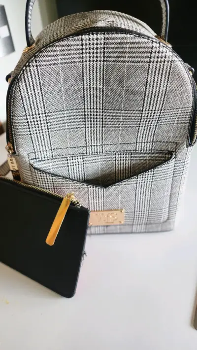 Mochila de moda a cuadros con bolsillo rojo - miniatura 6