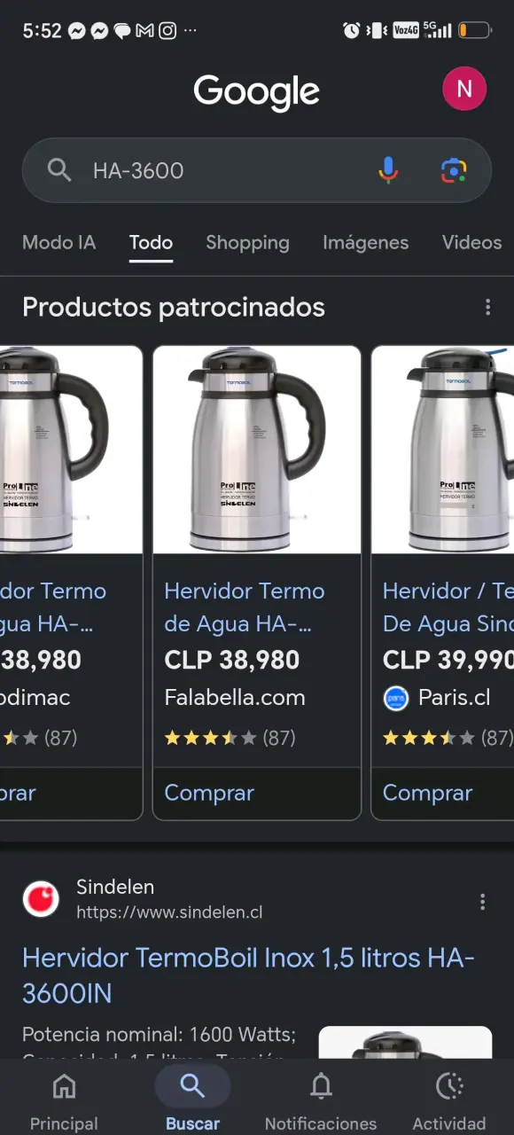 Hervidor termo de agua Sindelen 1.5L - 2