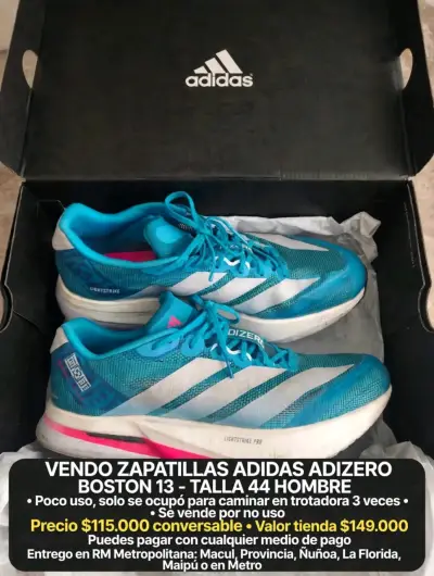 Zapatillas Adidas Adizero Boston 13 Hombre Talla 44 - miniatura 1