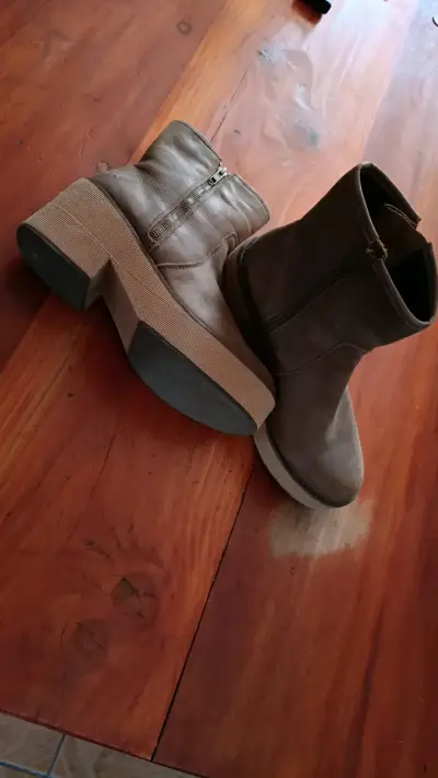Botines de cuero marrón con plataforma - miniatura 1