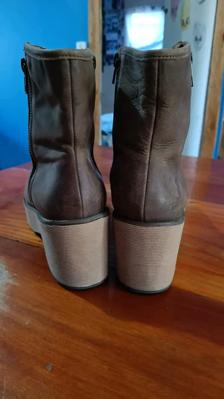 Botines de cuero marrón con plataforma - 3