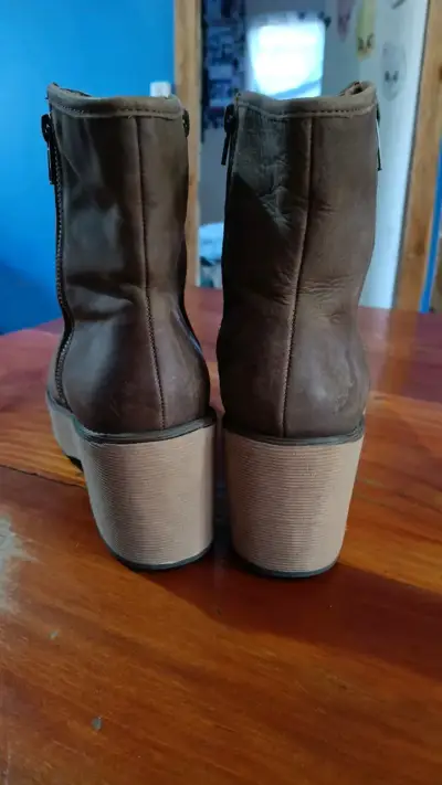 Botines de cuero marrón con plataforma - miniatura 3