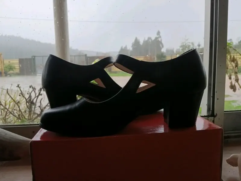 Zapatos de cueca con tacón bajo negros con hebilla - 2