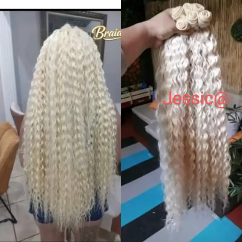 Extensiones de cabello rizado rubio largo