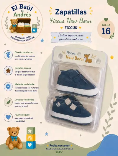 Zapatillas para bebé Ficcus New Born azul talla 16 - miniatura 1
