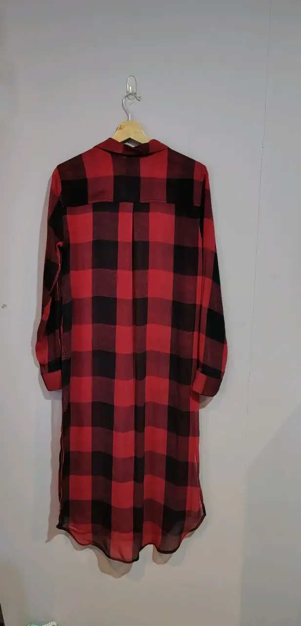 Vestido camisero a cuadros rojo y negro Zara - 2