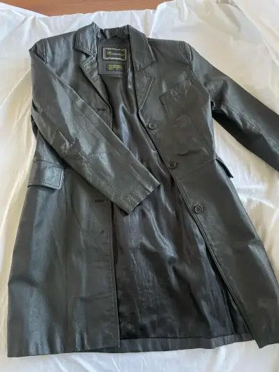 Abrigo de cuero negro Rossano talla M - miniatura 1