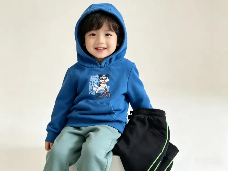 Conjunto infantil con polerón azul y pantalones - 2