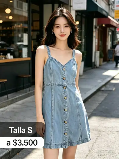 Vestido de mezclilla con botones para mujer - miniatura 1