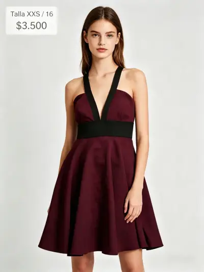 Vestido corto burdeos con tirantes negros - miniatura 1